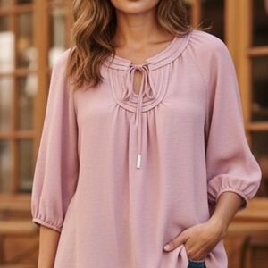 Dennis Basso Textured Woven Tunic with Tie at Neck in Faded Rose XL NWOT